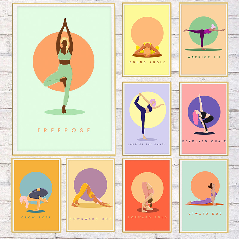 Home Gym Yoga Studio - Moderno abstrato yoga poses cartaz colorido